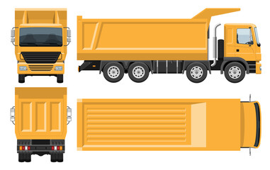 Dump truck vector template with simple colors without gradients and effects. View from side, front, back and top © Yuri Schmidt