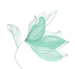 Abstract one line art tropical flower. Minimal art flower on shapes background.  Elegant continuous line drawing