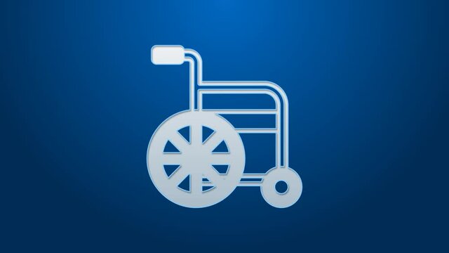 White line Wheelchair for disabled person icon isolated on blue background. 4K Video motion graphic animation