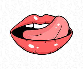 stylized cartoon lips with tongue in red and black colour