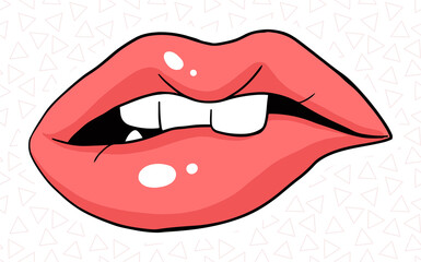 red lips with teeth in stylized cartoon style with black lines