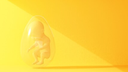 human embryo in transparent egg in beam of light