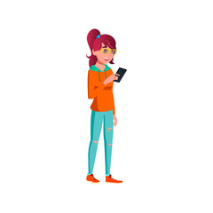 young stylish lady posting comment for funny video on phone cartoon vector. young stylish lady posting comment for funny video on phone character. isolated flat cartoon illustration