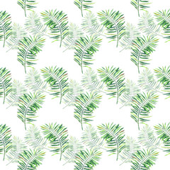 Naklejka na ściany i meble Seamless tropical pattern with green palm leaves of different saturation for design and decoration. Great for decorative paper, scrapbooking, and design