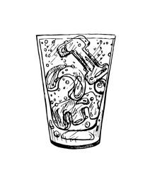 Ice letters in a glass. Hand drawn sketch. Vector graphic illustration.