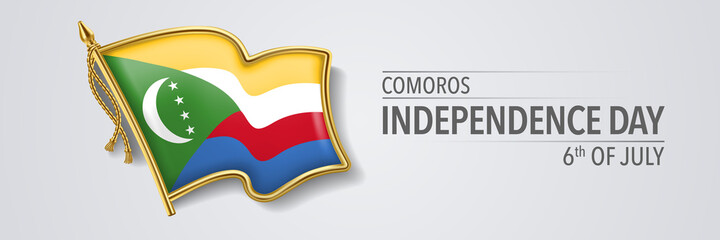 Comoros happy independence day greeting card, banner with template text vector illustration