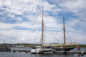 Fototapeta na wymiar German logger BRANDENBURG is an old sailing ship at the quay in Brønnøysund, built in 1998,Helgeland,Nordland county,Norway,scandinavia,Europe
