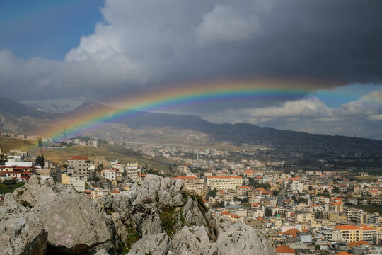 A rainbow over the suburb of the city of Zahle in Lebanon