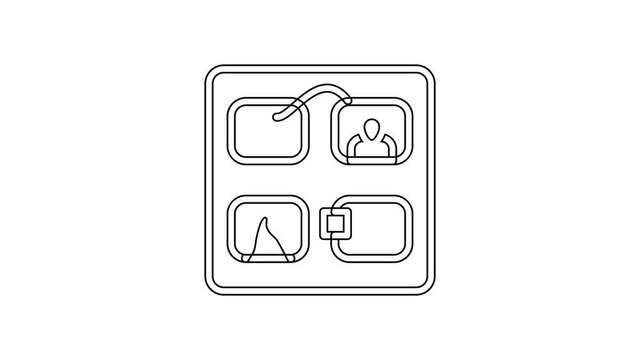 Black line Storyboard film video template for movie creation icon isolated on white background. 4K Video motion graphic animation