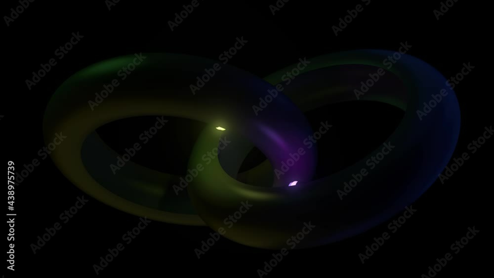 Poster bright neon rings on rolling balls inside two tubes with roughness surface. abstract 3d render backg