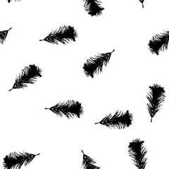 A minimalist vector seamless pattern with hand drawn doodle elements on the white background. Black branches isolated.