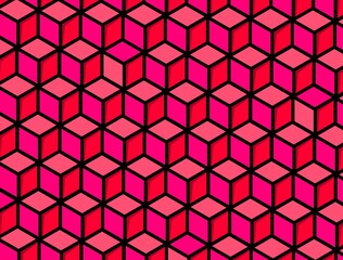 Seamless geometric pattern with isometric red cubes