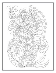 Pages for adult coloring book. Hand-drawn artistic ethnic ornamental patterned floral frame in doodle.