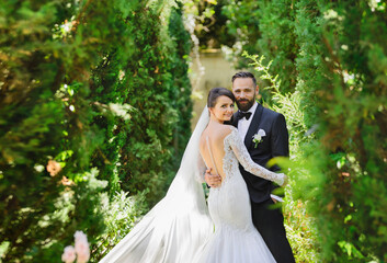 beautiful bride and groom in the nature