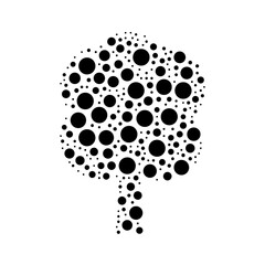 A large tree symbol in the center made in pointillism style. The center symbol is filled with black circles of various sizes. Vector illustration on white background