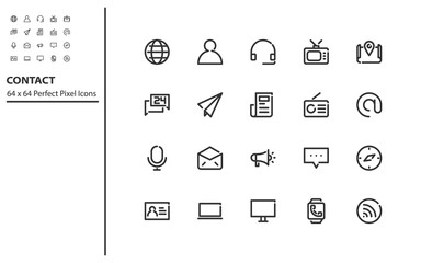 set of contact line icons, communication, address