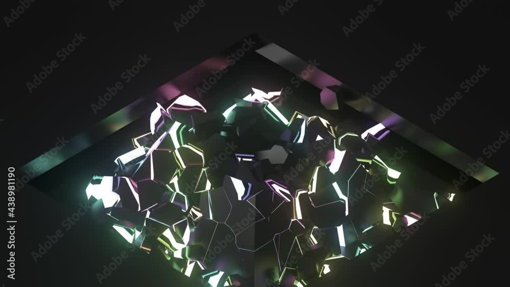 Aufkleber 3d loop render of press that crushes geometry with illunimation inside. pyramid shape destroy.