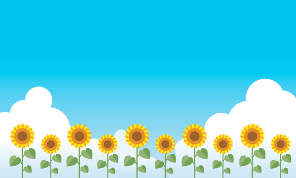 夏の青空と向日葵畑の背景ベクターグラフィック