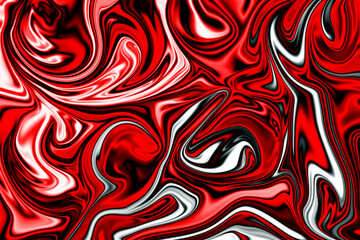 Liquid abstract, red, black, and white combination background, abstract painting 3d illustration. Psychedelic gradient