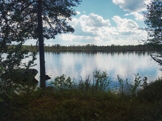 Fototapeta premium View over a small lake in Swedish Lapland
