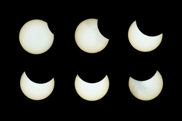 Composite of different phases of solar eclipse on June 10th 2021, shot in northern Sweden