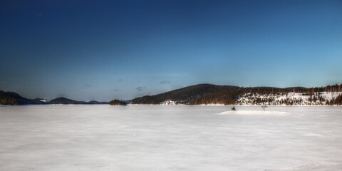 Frozen reservoir at Gallejaur in  Swedish Lapland