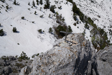 Mountain landscape in the remote village of Theth, hiking path from theth to valbona peak cross