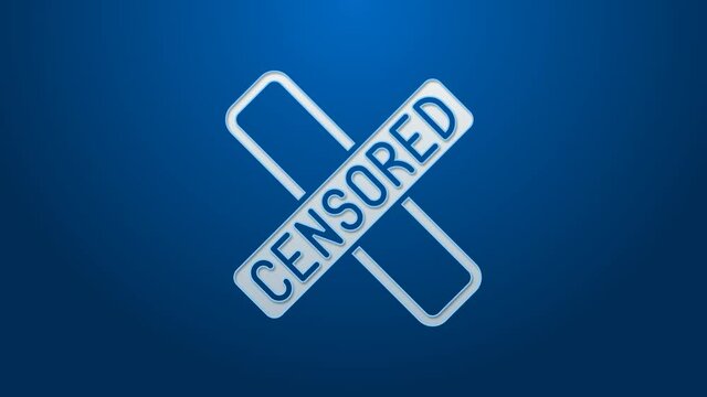 White line Censored stamp icon isolated on blue background. 4K Video motion graphic animation