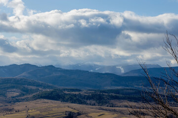 Mountain green valley village landscape. Mountain valley town panorama