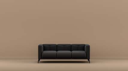 Single seat with dark and velvety soft fabric in light brown monochrome interior room, single color furniture, 3d Rendering