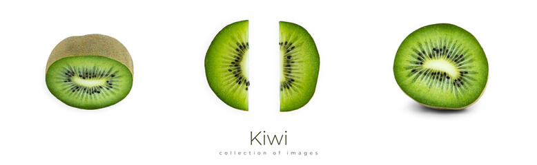 Kiwi slice on a white background. Macro photo.