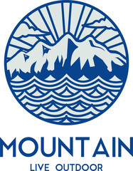 Monochrome Mountain sea logo icon vector illustration outdor living with bold font