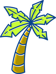 Single Palm Tree vector illustration logo, icon, with brown, green, and blue outline