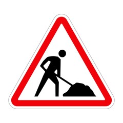 Traffic sign ROAD WORKS on white background, illustration