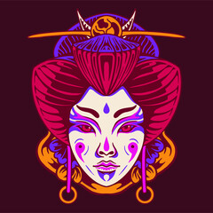 geisha face japanese culture icon vector illustration art tattoo potrait