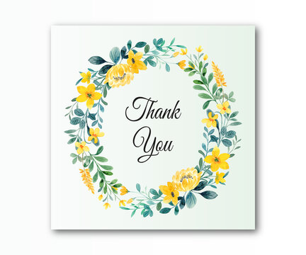 Thank you card with yellow green floral watercolor