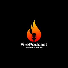 Fire podcast flame talk logo design