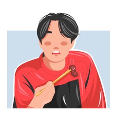 Fototapeta premium man eating a steak flat vector illustration
