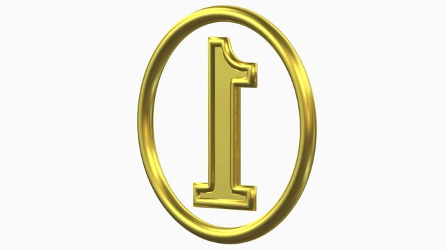 3d render. Golden number one isolated on white background.