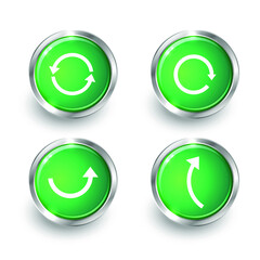 Back arrow set. Set of green return button in 3d style. Undo symbol. Back or Return buttons. Eps 10 vector illustration.