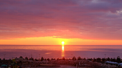 Sunrise on the Caspian Sea near Kaspiysk, Republic of Dagestan, Russia