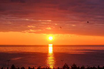 Sunrise on the Caspian Sea near Kaspiysk, Republic of Dagestan, Russia