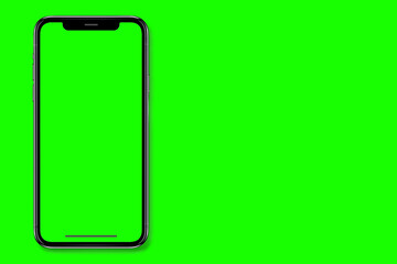 Smartphone frameless mockup. Studio shot of green screen smartphone with blank screen for Infographic Global Business web site design app, Content for technology - Clipping Path.