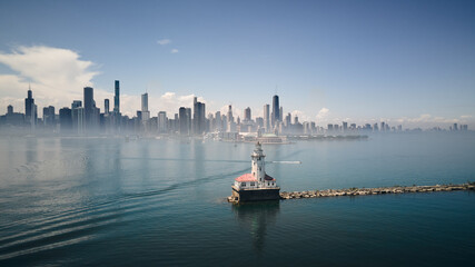 Fototapeta na wymiar Chicago Lakefront Skyline Drone Lake Michigan 