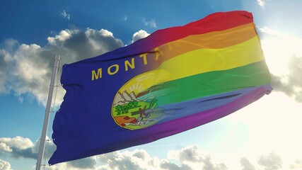 Flag of Montana and LGBT. Montana and LGBT Mixed Flag waving in wind. 3d rendering