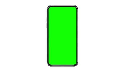 Smartphone with blank green screen, front view, isolated on white background. 3d rendering