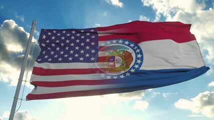 Flag of USA and Missouri state. USA and Missouri Mixed Flag waving in wind. 3d rendering