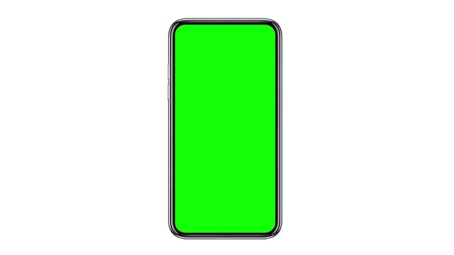 Smartphone with blank green screen, front view, isolated on white background. 3d rendering
