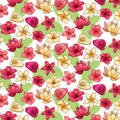Tropical pattern with exotic flowers in cartoon style