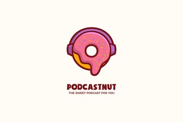 Podcast Doughnut Mascot Character Logo Template